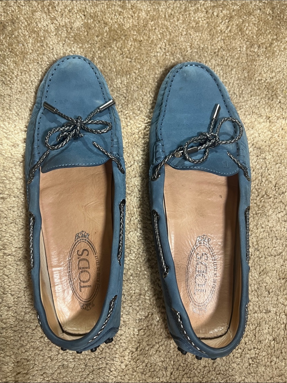 TOD'S WOMEN’s Blue Suede Tassel Driving Loafers